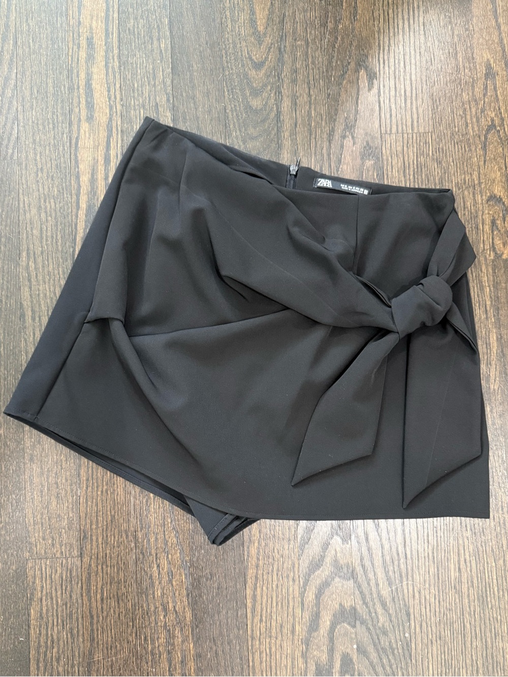 Zara Black Tie-Waist Wrap Skort Small NWOT